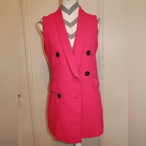 Zara Fuchsia Double Breast Waistcoat Buttons Sleeveless Dress Blazer Sz XS